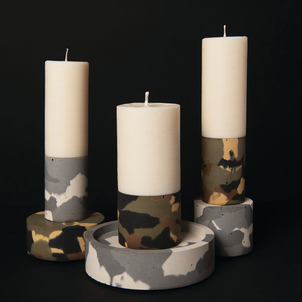 concrete and wax handmade camouflage concrete candle  holders stackable tableware home fragrance unique design
