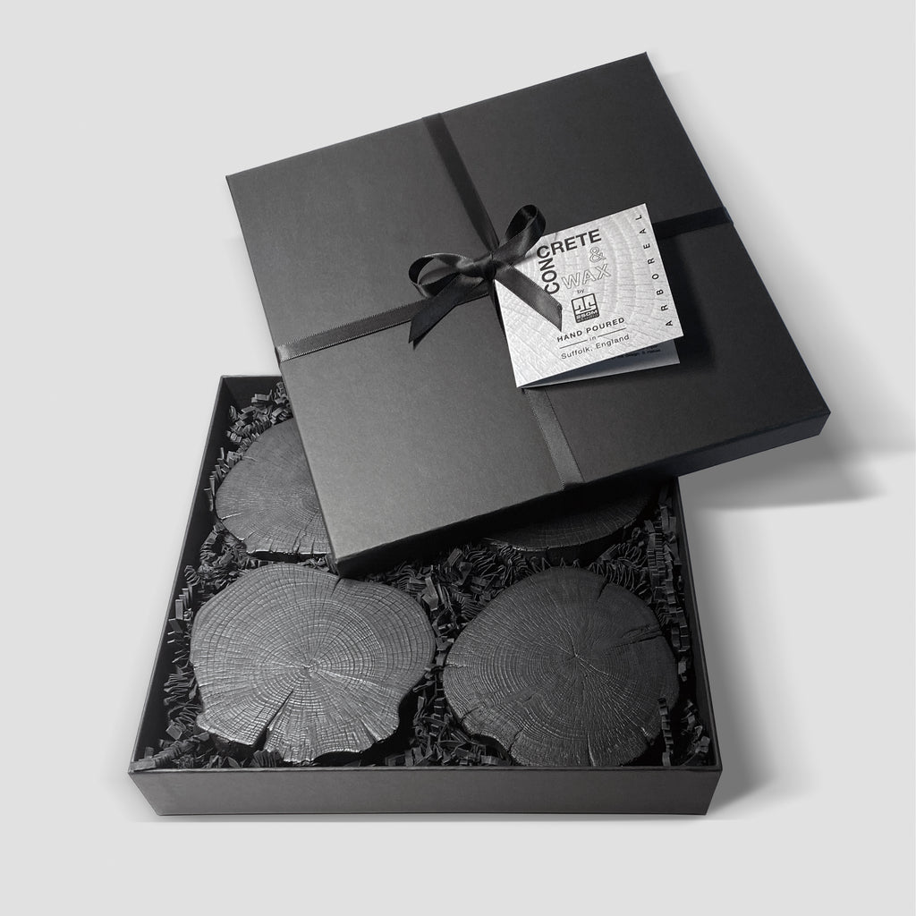 concrete and wax arboreal handmade concrete coaster set black packaging