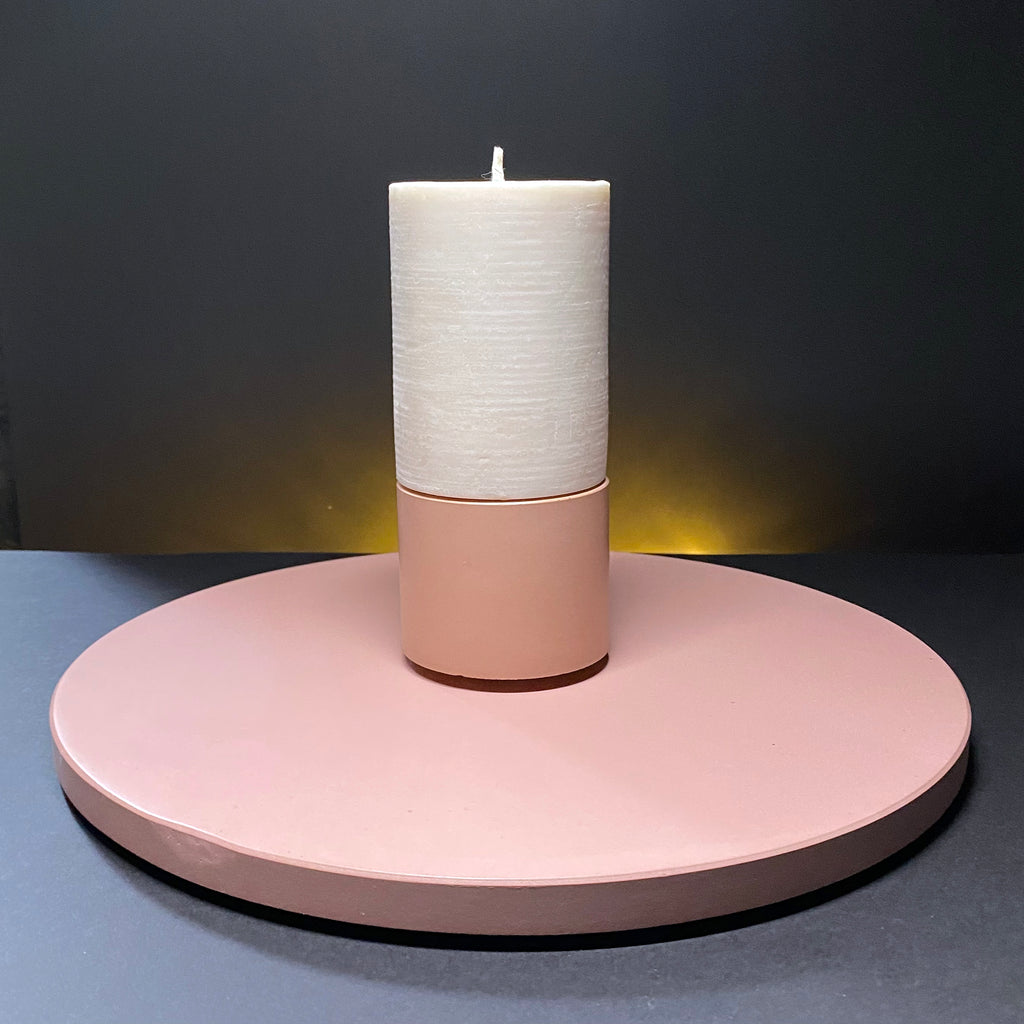 concrete and wax handmade blush pink concrete table centrepiece tableware homeware gift candle and holder