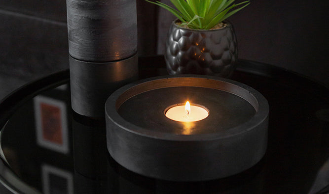concrete and wax handmade modular collection candle holder tealight holder black