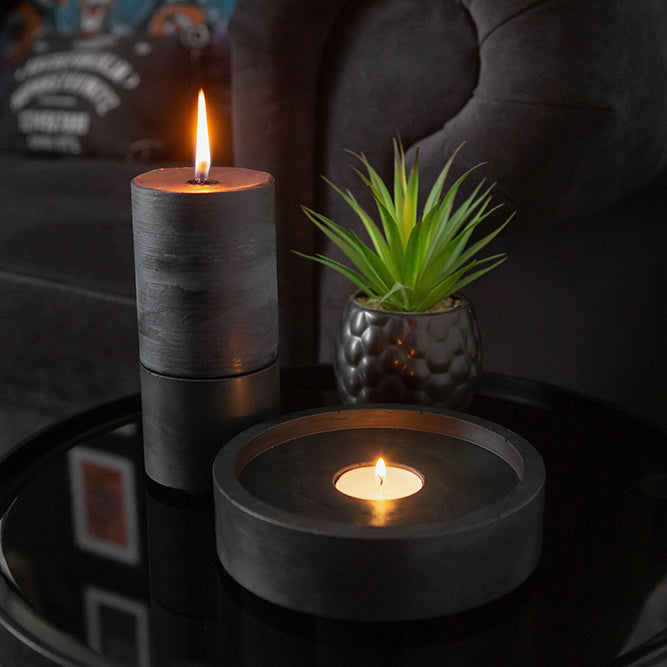 concrete and wax handmade modular collection candle holder tealight holder black