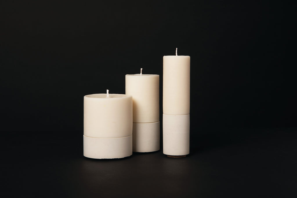 concrete and wax handmade white concrete holders and natural wax pillar candles