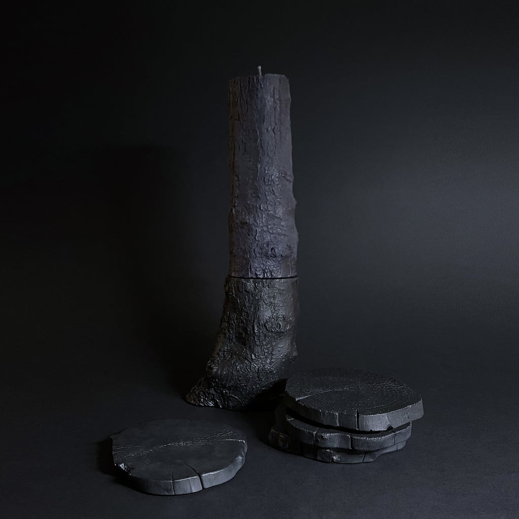 Concrete and wax the arboreal collection branch candle and concrete holder and coaster sets 