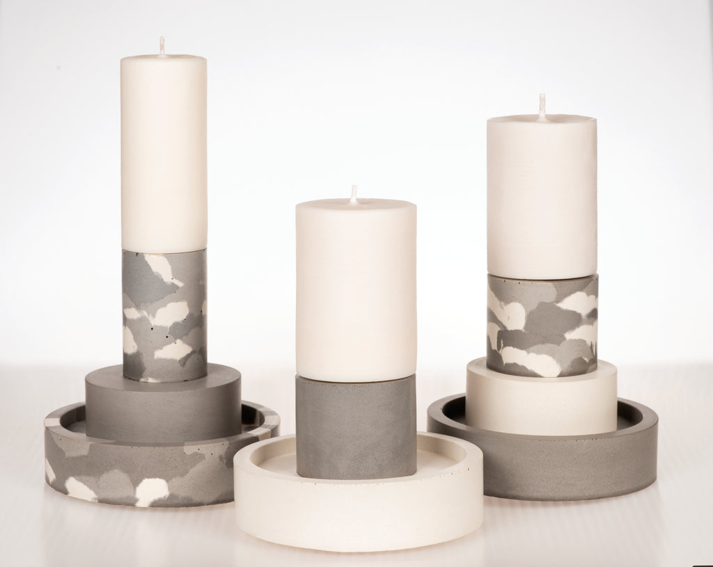 concrete and wax handmade concrete candleware monchrome interior