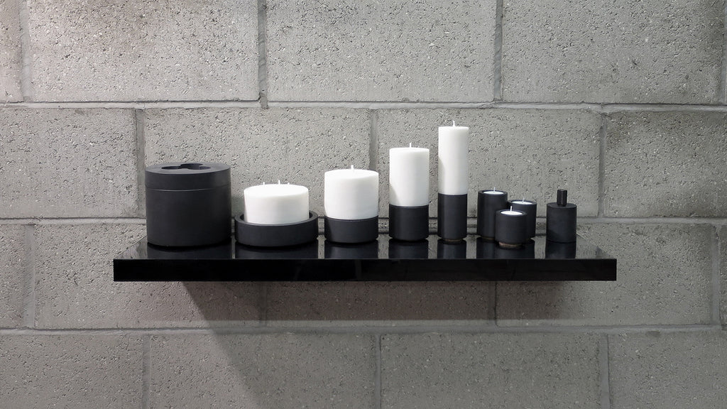 concrete and wax the modular collection of handmade concrete in black and pillar candles