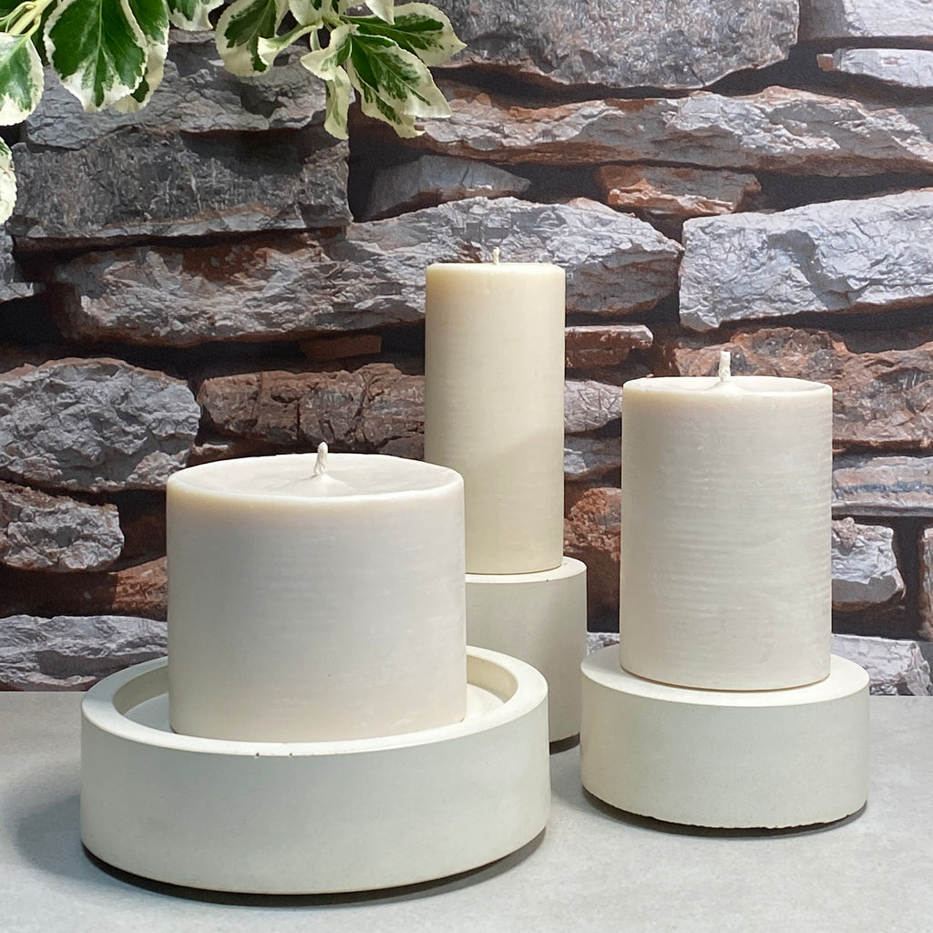 concrete and wax handmade white concrete candle holders and pillar candles home fragrance homeware