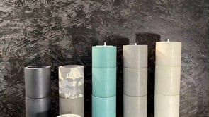 concrete and wax handmade teal blue trio of concrete tealight and candle holders homeware gift video stacking