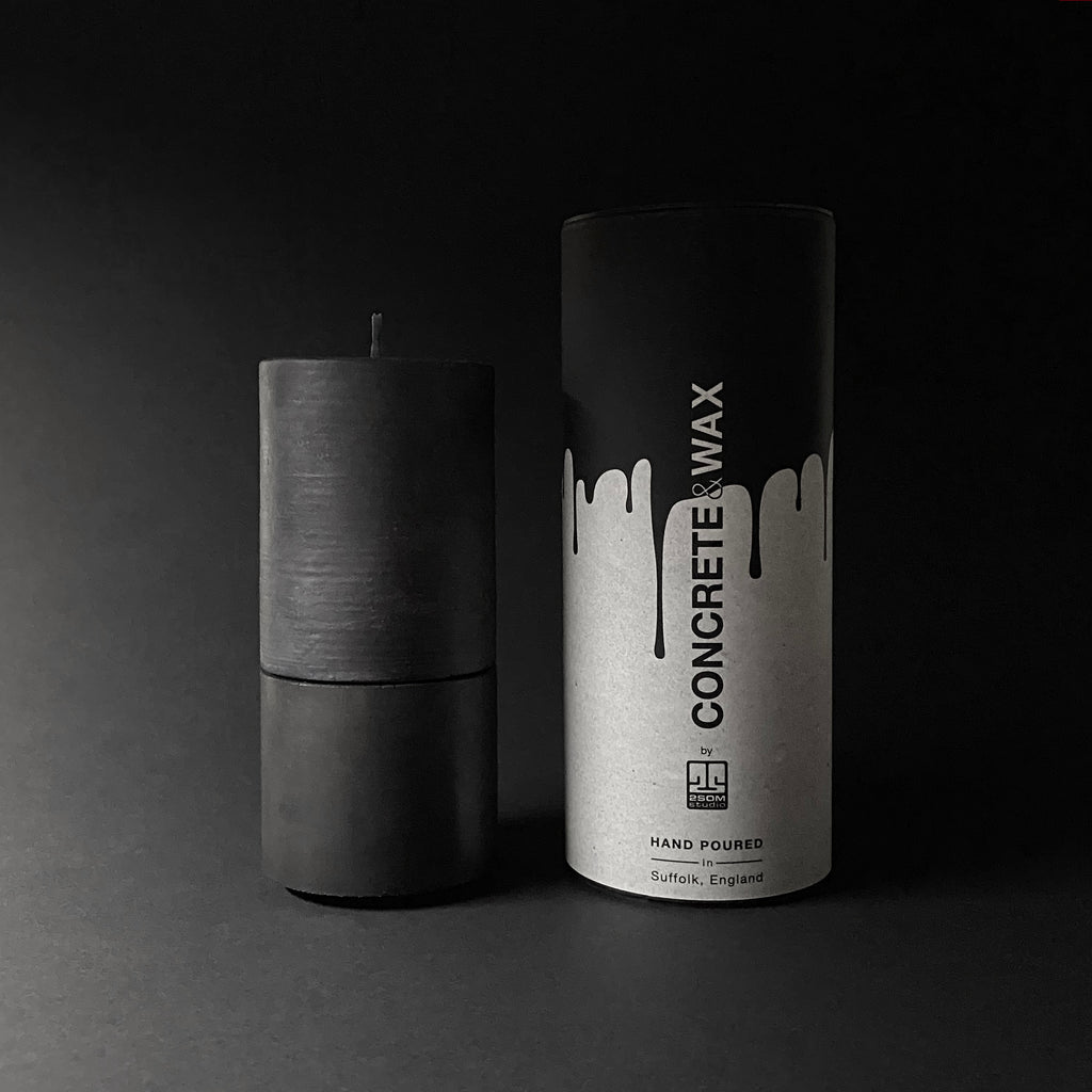 limited edition blackout candle and holder set concrete and wax
