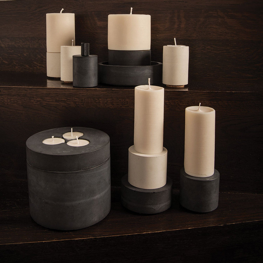 concrete and wax handmade black large concrete tealight holder and fragranced pillar candle