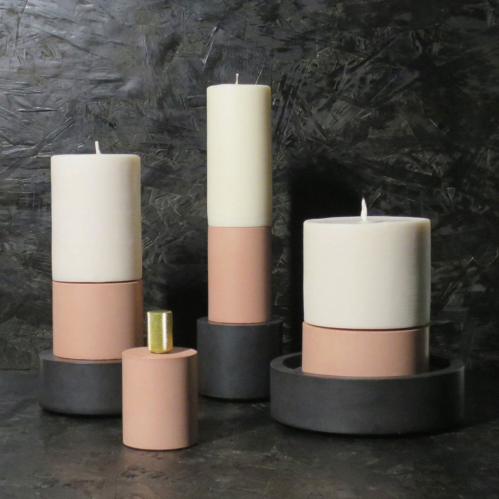 concrete and wax handmade blush pink large concrete tealight holder and fragranced pillar candle