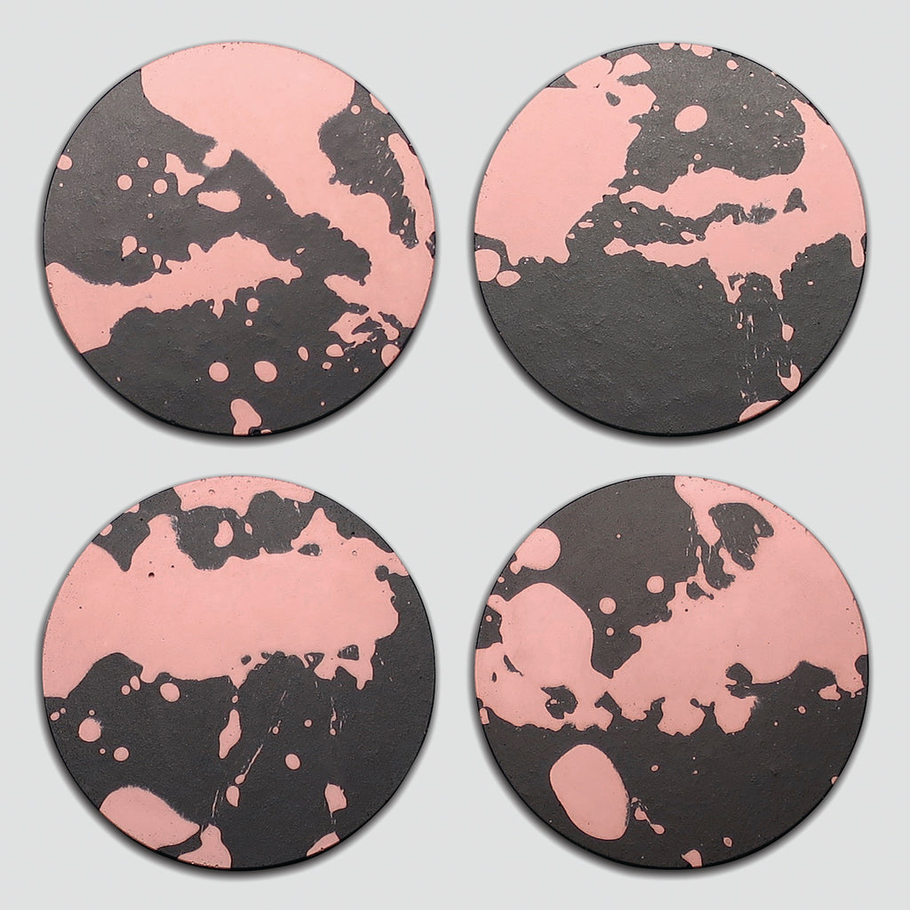 concrete and wax handmade black blush pink splatter concrete  coaster set placemats tableware lifestyle
