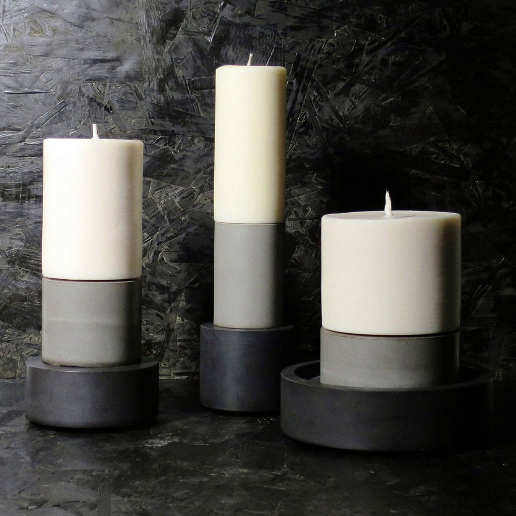concrete and wax handmade grey large concrete tealight holder and fragranced pillar candle