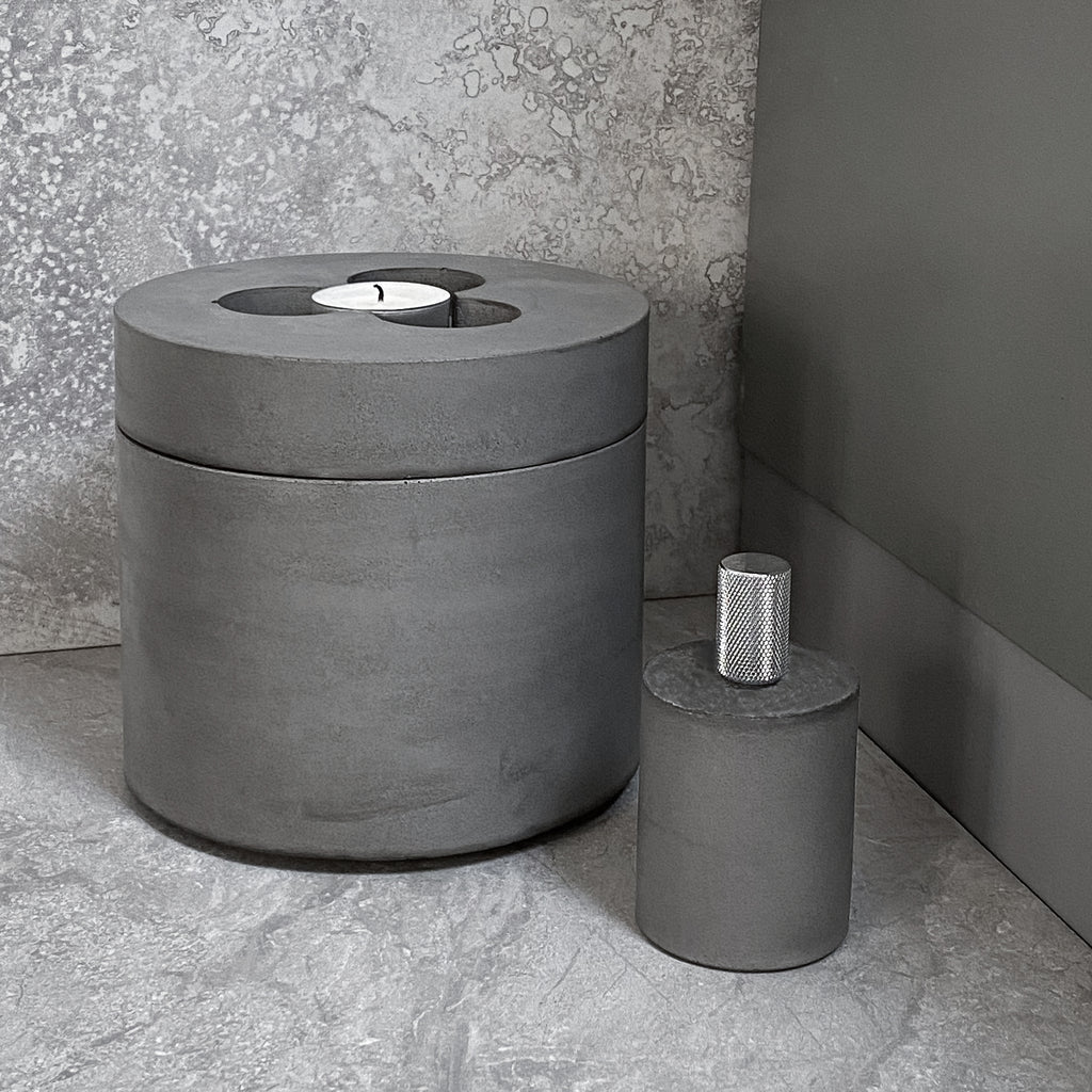 concrete and wax handmade grey concrete candle pot and lid