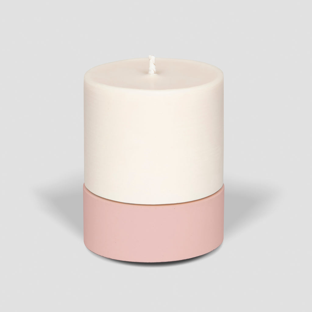 concrete and wax handmade blush pink large concrete tealight holder and fragranced pillar candle