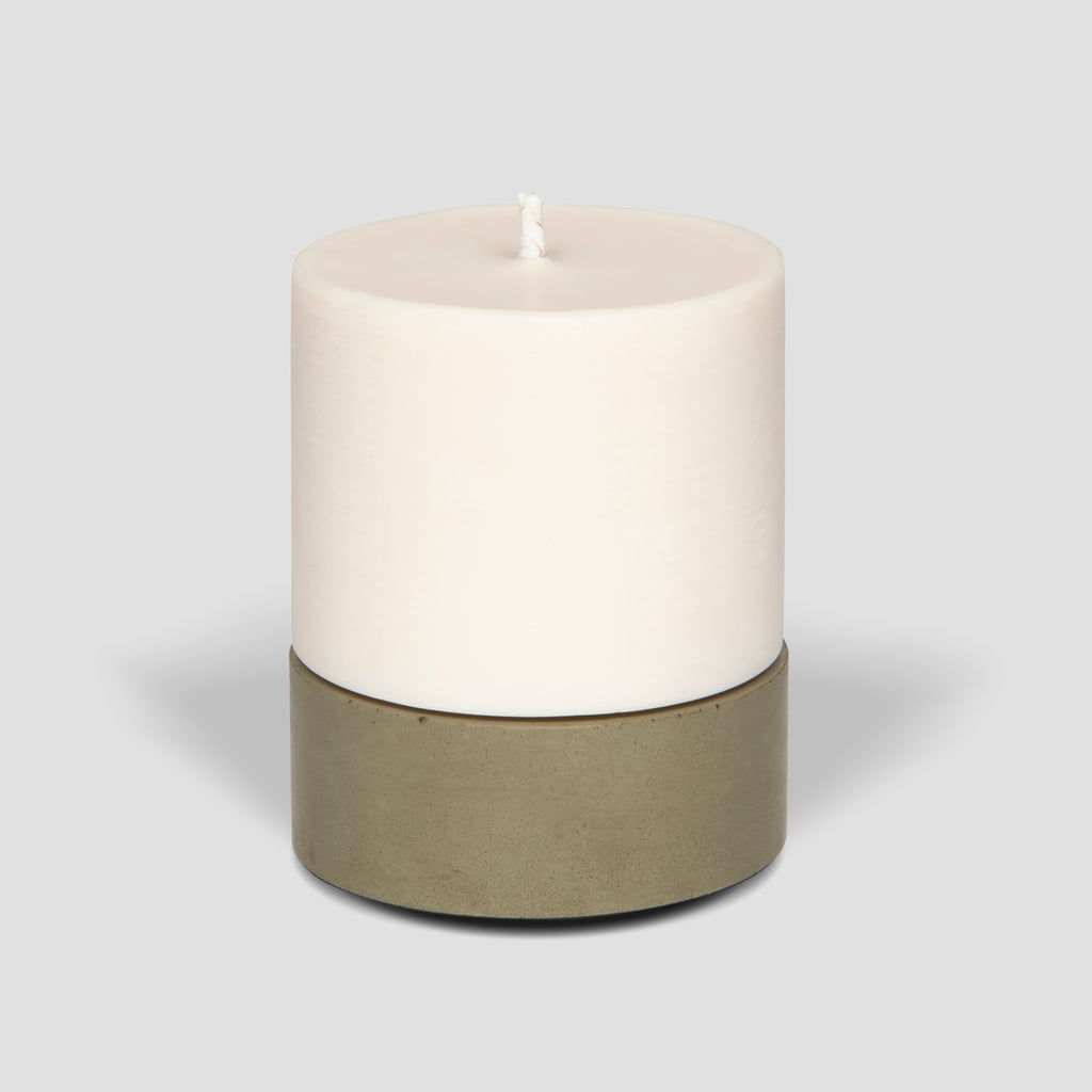 concrete and wax handmade olive green large concrete tealight holder and fragranced pillar candle