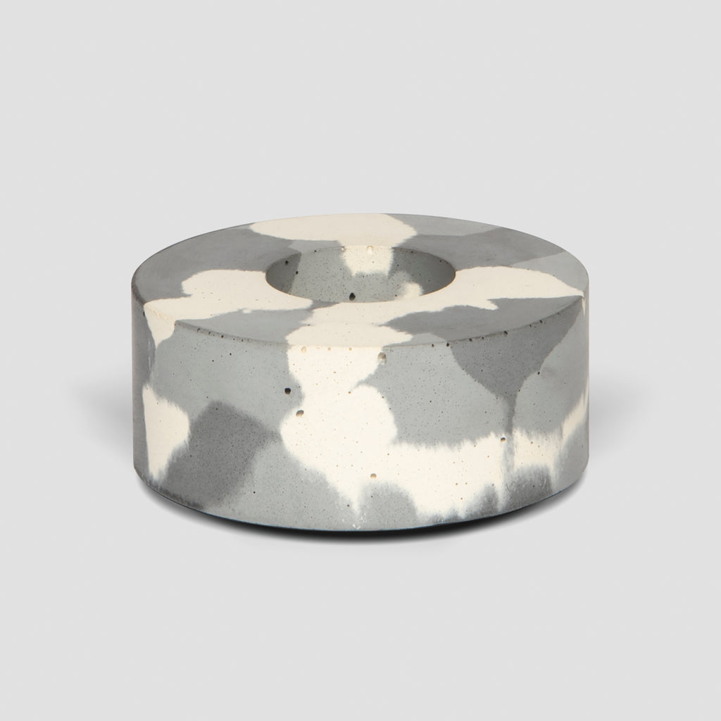concrete and wax handmade monochrome camouflage large concrete tealight holder and fragranced pillar candle