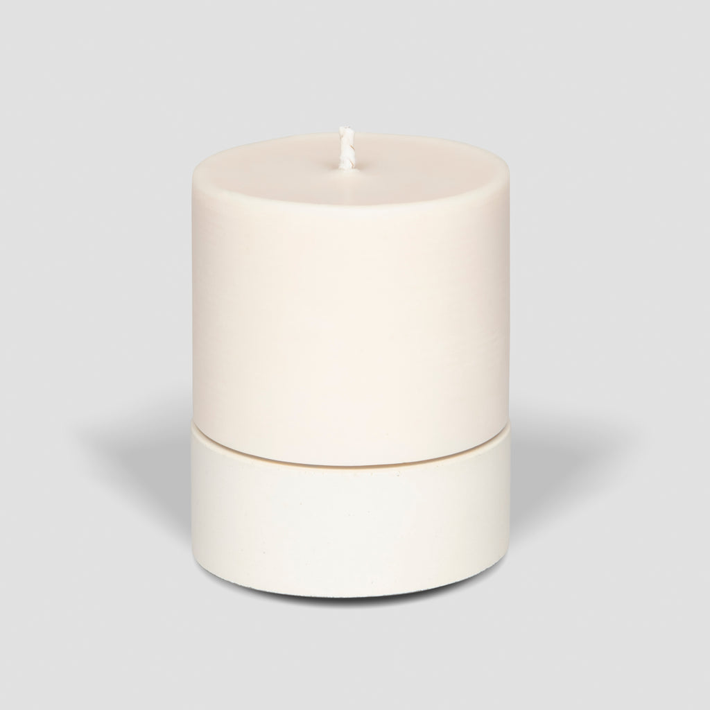 concrete and wax handmade white large concrete tealight holder and fragranced pillar candle