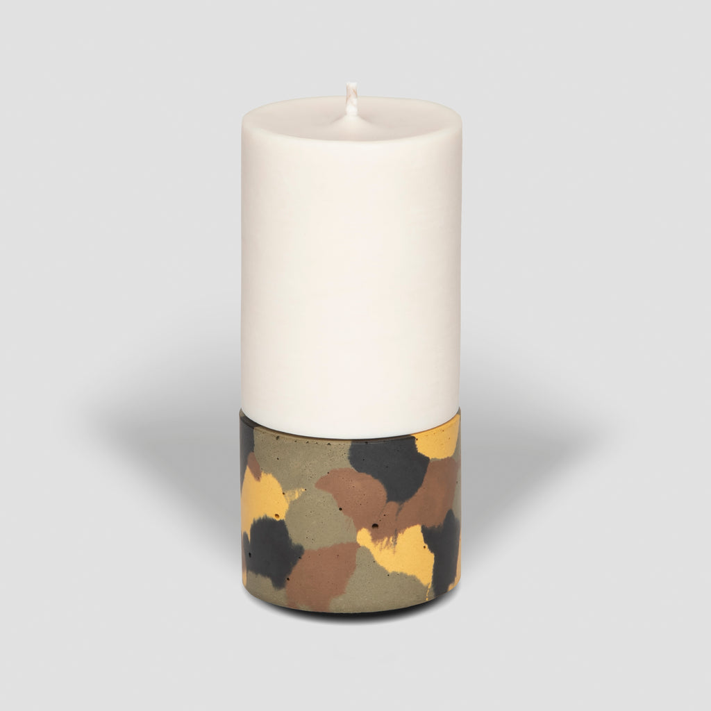 concrete and wax handmade camouflage mid concrete tealight holder and fragranced pillar candle