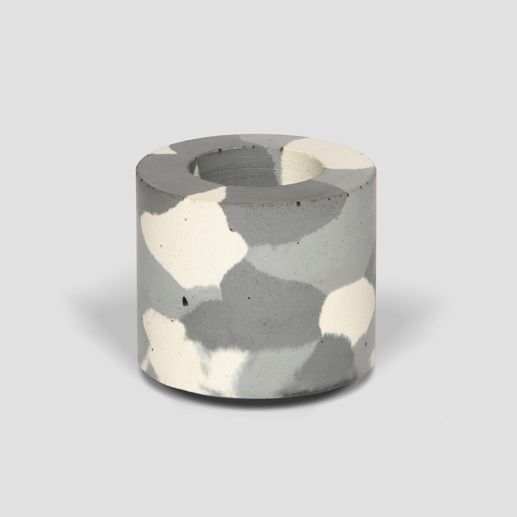 concrete and wax handmade monochrome camouflage mid concrete tealight holder and fragranced pillar candle
