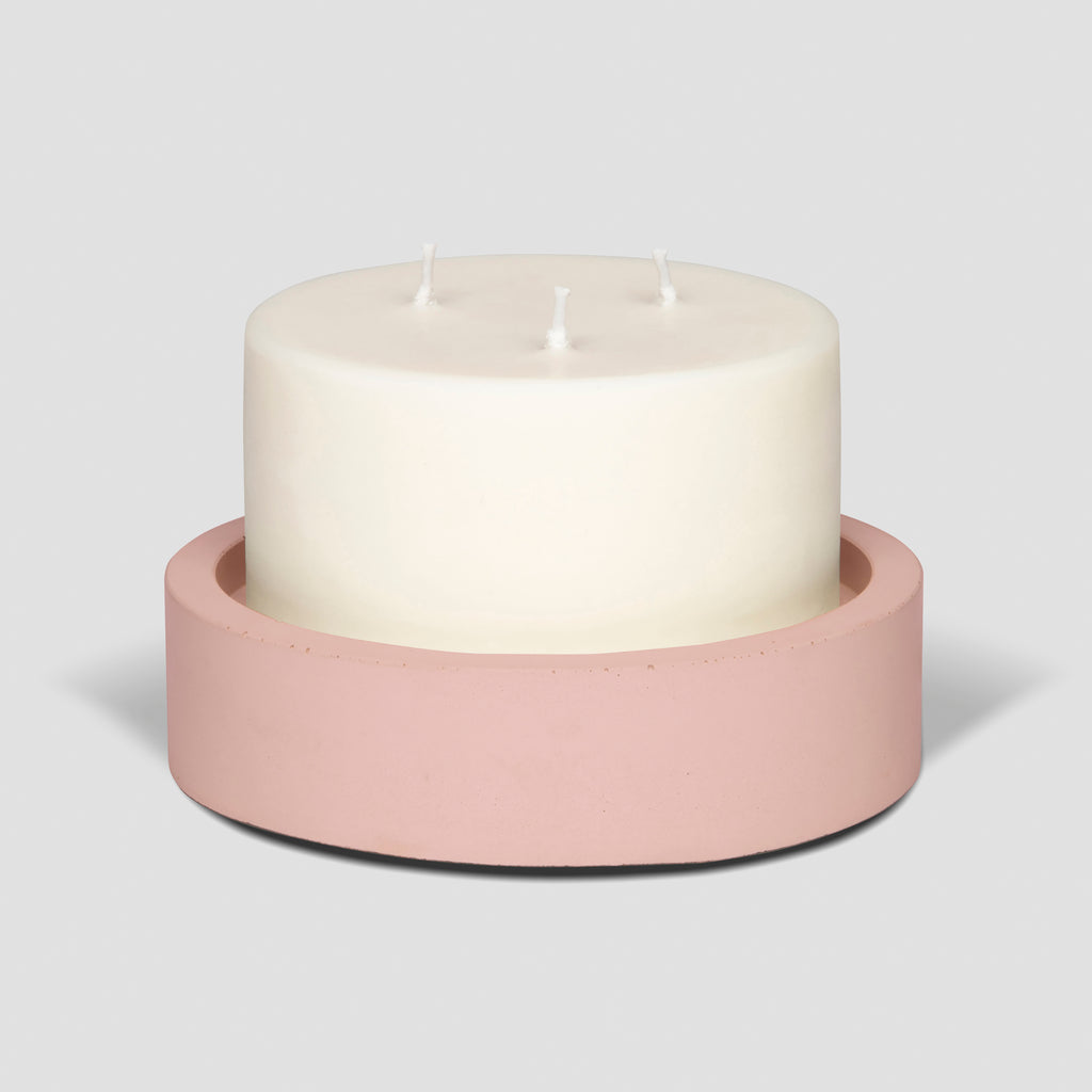 concrete and wax handmade blush pink concrete candle plate