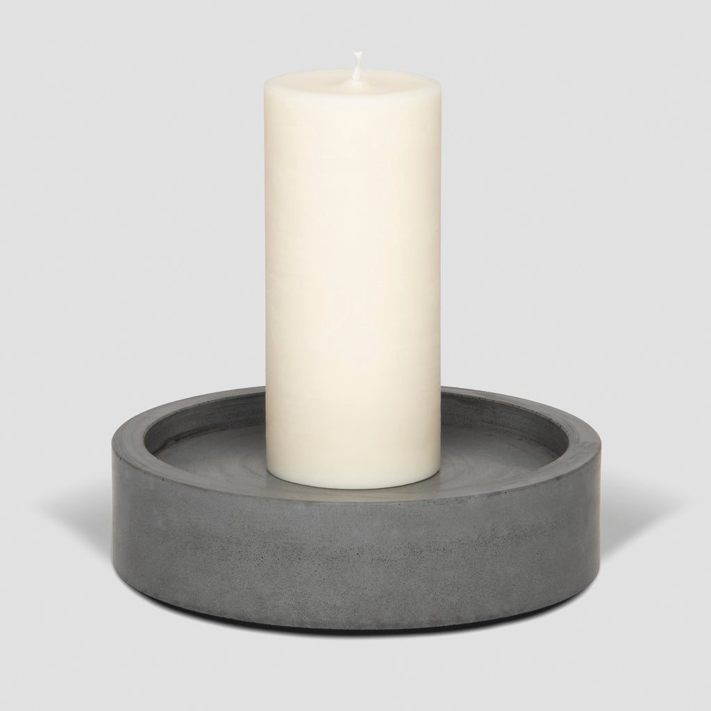 concrete and wax handmade monochrome grey concrete candle plate