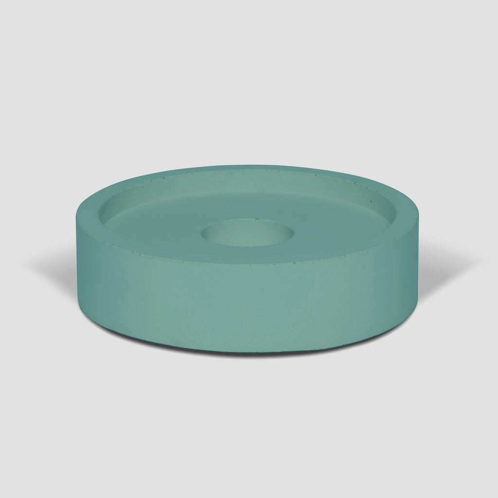 concrete and wax handmade teal blue concrete candle plate