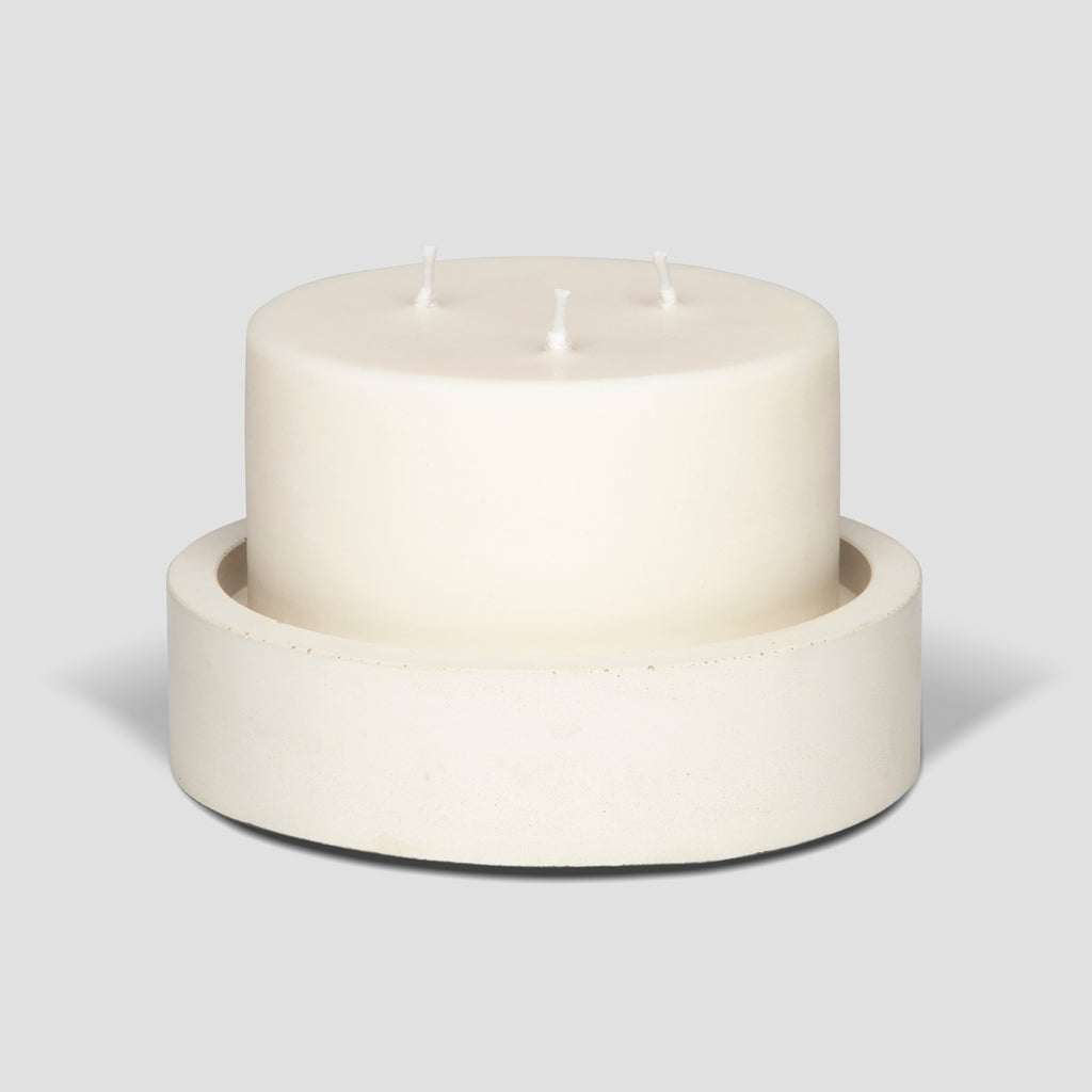 concrete and wax handmade white concrete candle plate