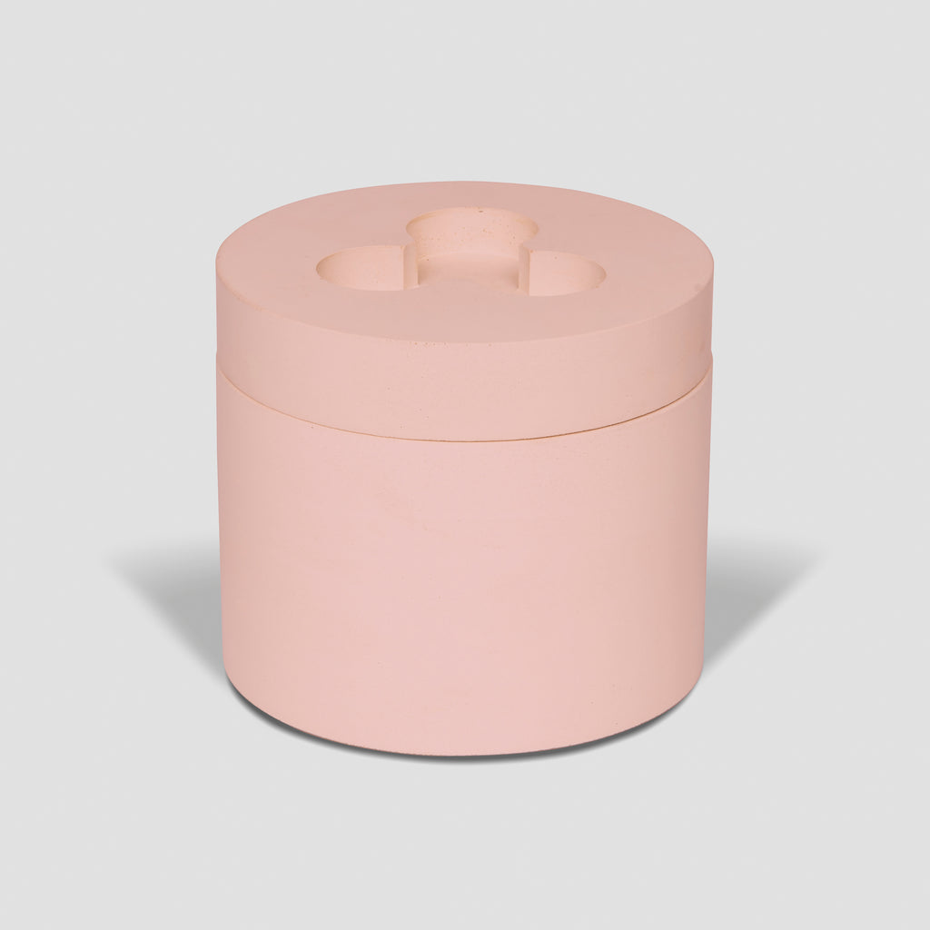 concrete and wax handmade blush pink concrete candle pot and lid