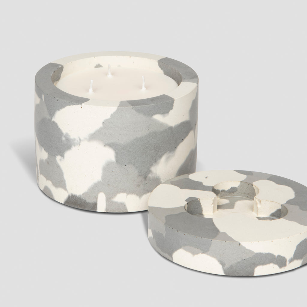 concrete and wax handmade monochrome camouflage concrete candle pot and lid