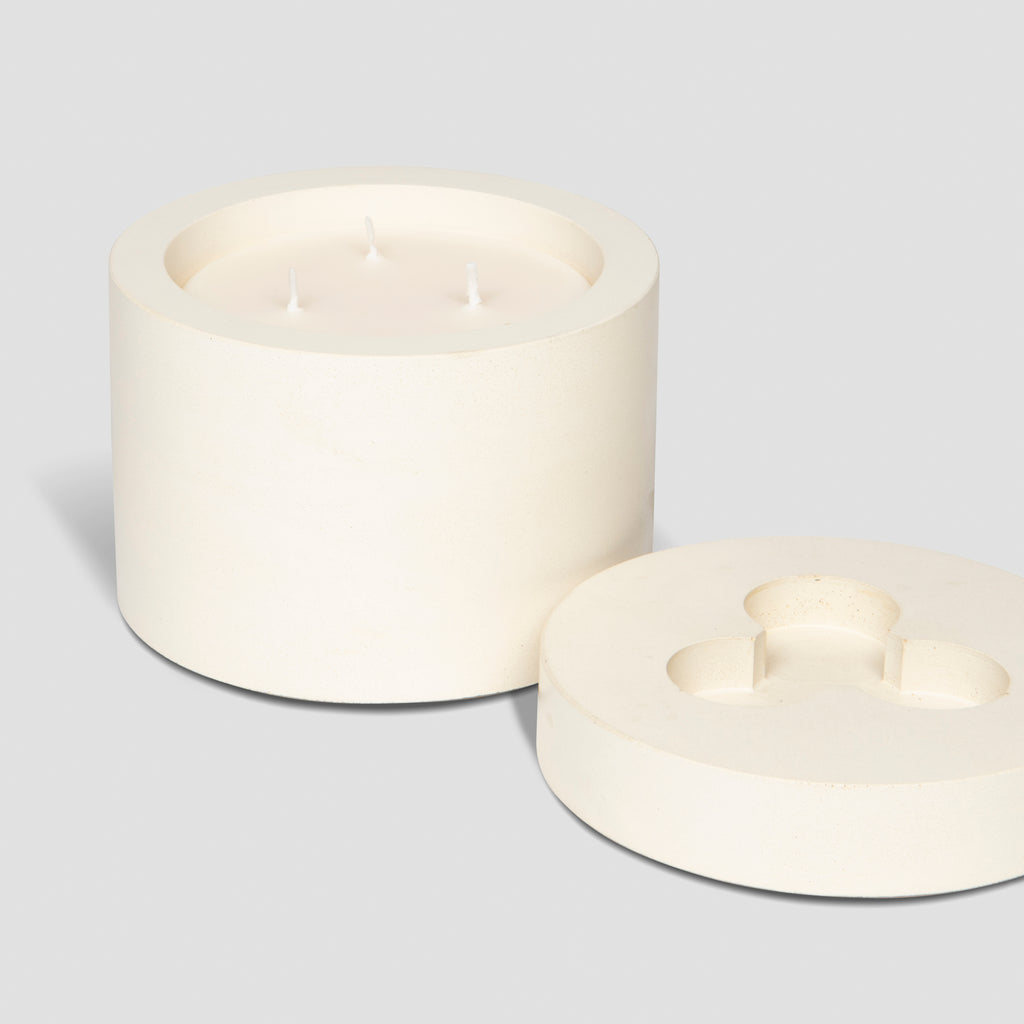 concrete and wax handmade white concrete candle pot and lid