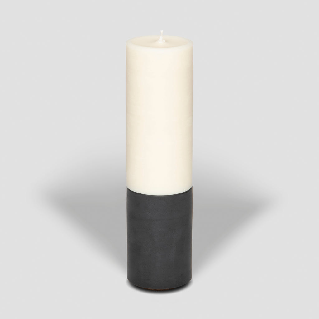 concrete and wax handmade slim black concrete candle holder and pillar candle
