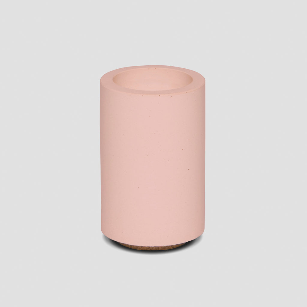 concrete and wax handmade slim blush pink concrete candle holder and pillar candle