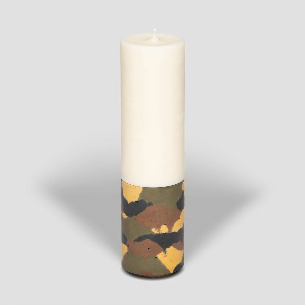 concrete and wax hand poured camouflage concrete candle and holders