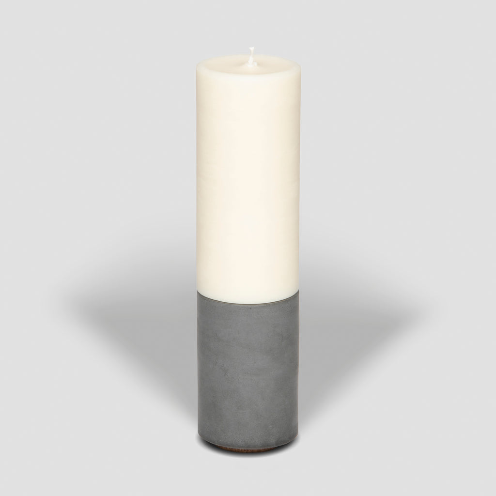 concrete and wax hand poured grey concrete candle and holders