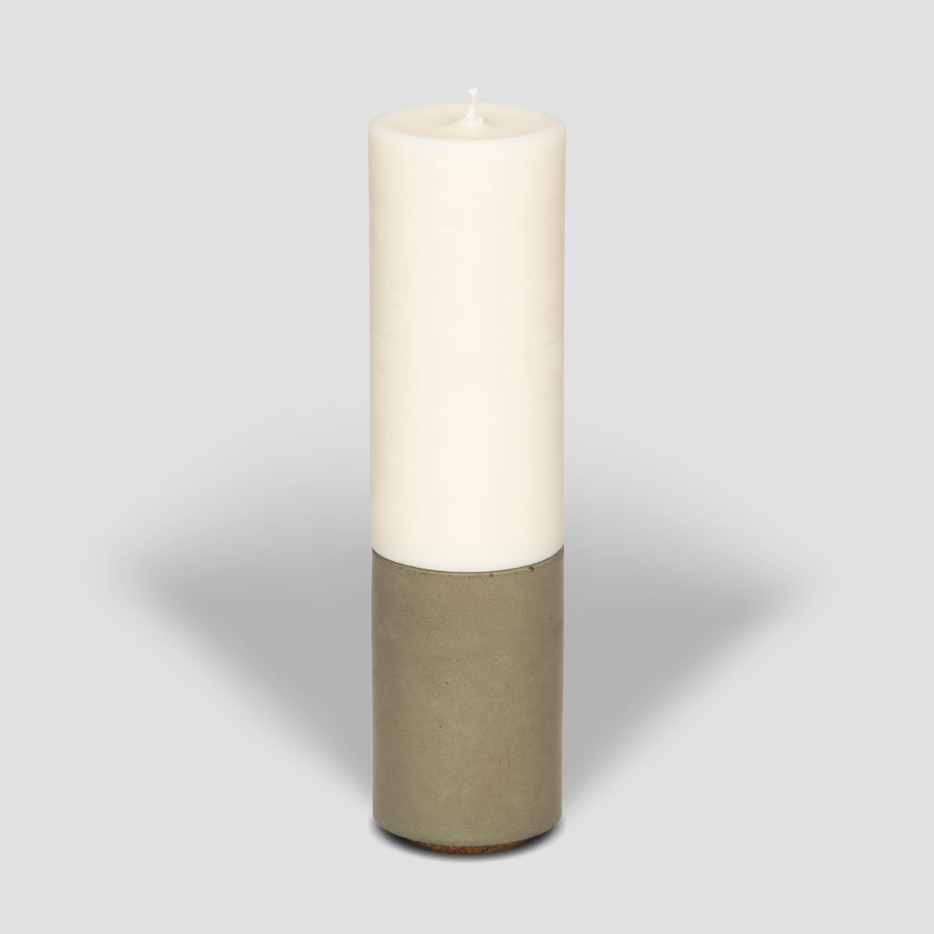 concrete and wax hand poured olive green concrete candle and holders