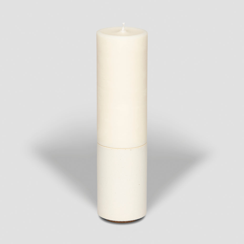 concrete and wax hand poured white concrete candle and holders