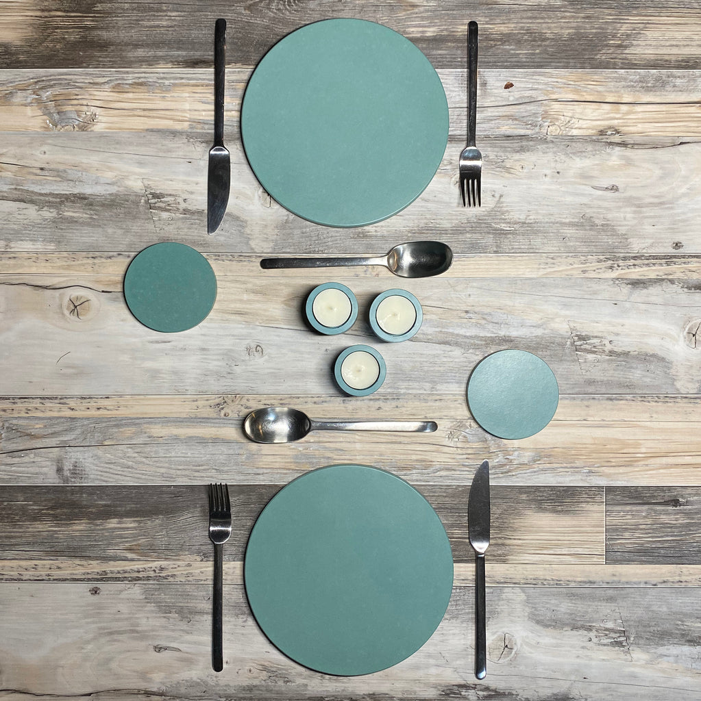 handmade teal concrete coaster set of four placemats tableware