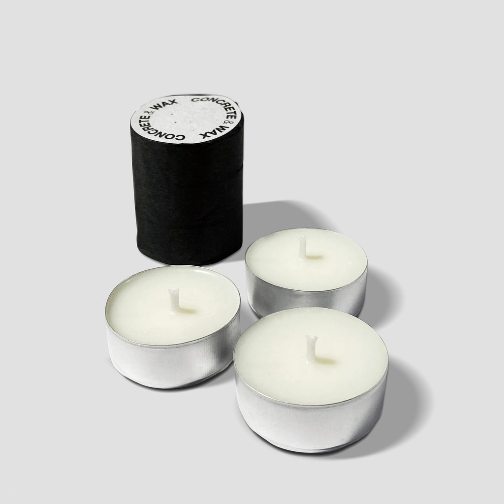 concrete and wax set of three hand poured fragranced tealights