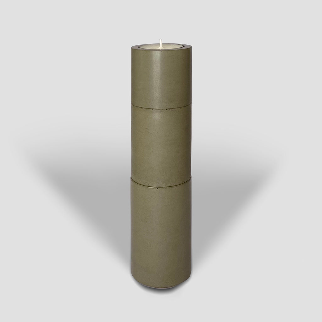 concrete and wax handmade olive green trio of concrete tealight and candle holders homeware gift