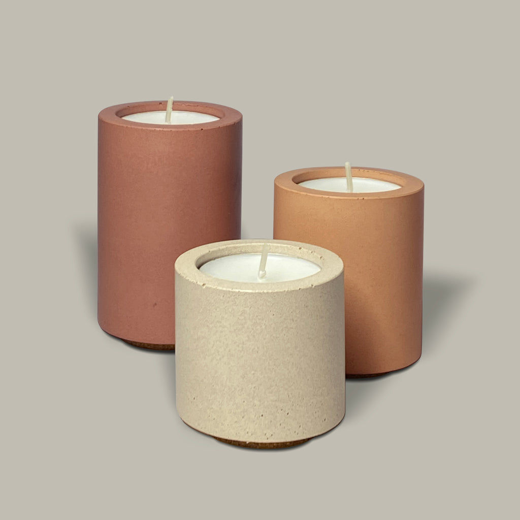 concrete and wax trio of tealight holders handmade concrete natural fragrance wax